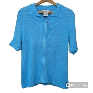 Quackery Factory knit rhinestone zipper, cuff sleeve cardigan sweater. Women’s L